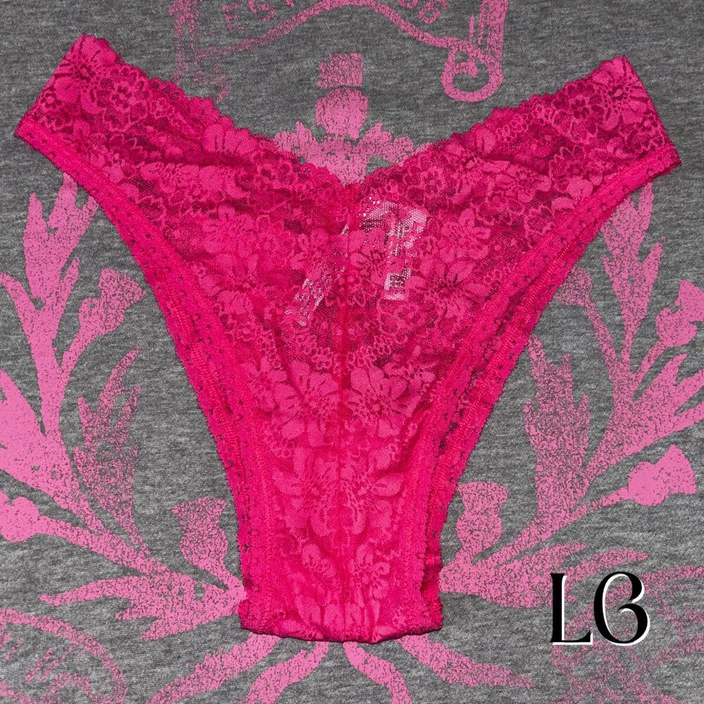NWT New Victoria’s Secret PINK Wink V Front Brazilian Lace Panty Hot Pink LG